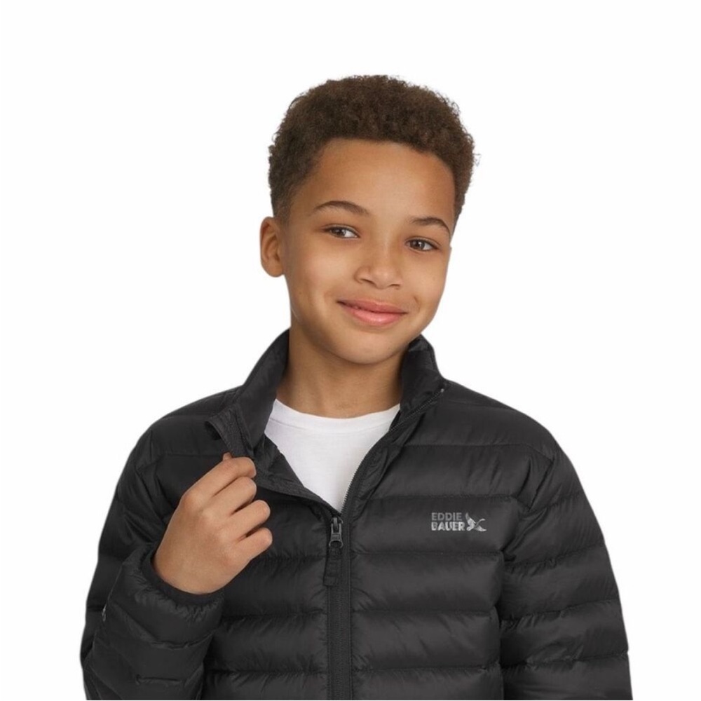 NWOT Eddie Bauer Boy Girl black Packable puffer storm repel 650 fill Medium 7/8 - Picture 3 of 16